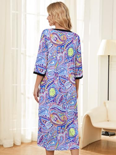 Image of PITINAN Moo Moo Nightgown House Dress Zip up Robes for Women Long Lounge Dress House Coat Women S-3XL