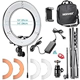 iluminacion fotografia tipos Kit includes: (1)14"/36cm Exterior 36W 180 Piezas LED SMD Luz de Anillo 5500K Regulable Anillo Vídeo Luz+(1)61"/155cm Soporte de Luz+(1)Tubo Suave+(1)Blanco & Naranja Conjunto de filtros+(1)Adaptador de zapata caliente+(1)Receptor Bluetooth+(1)Cargador+(1)Sostenedor de teléfono inteligente+(1)Cabeza de trípode