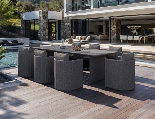 Image of PURPLE LEAF Outdoor Dining Set 9 PC with Olefin Cushion U-Shaped Chair Grey