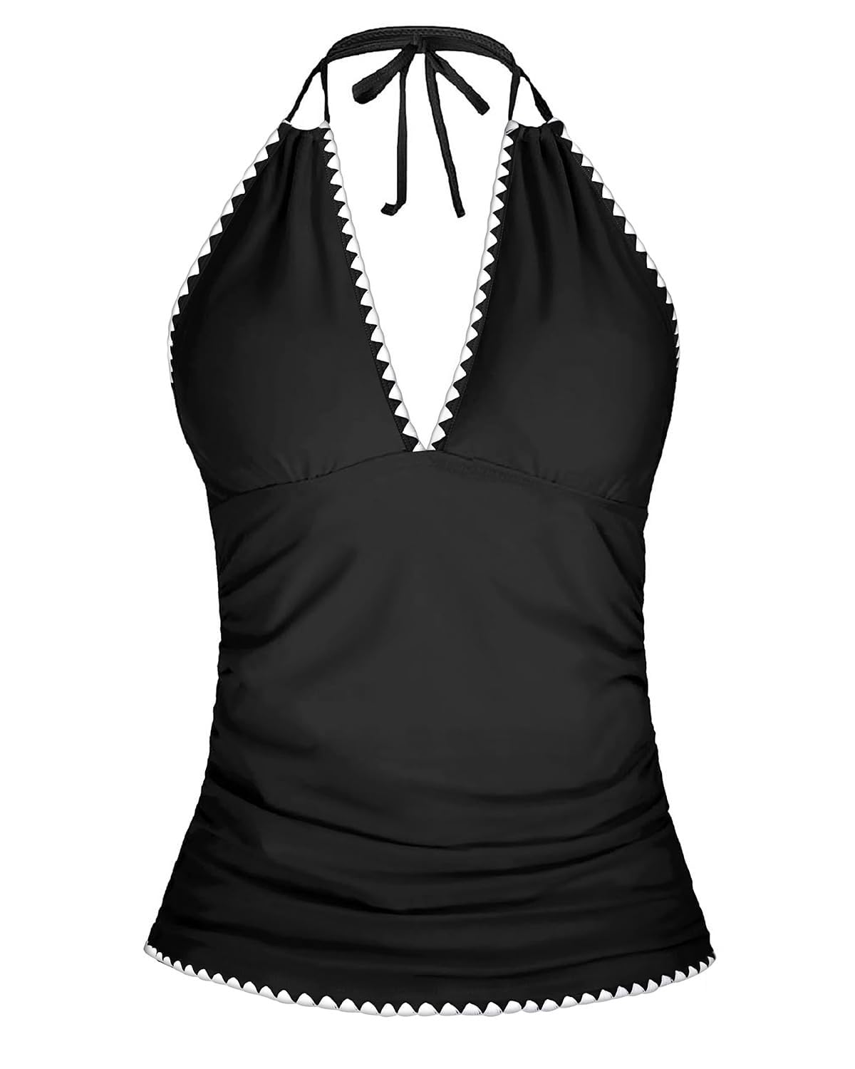 Bequemes Neckholder Tankini Oberteil Damen, V-Ausschnitt & Sanfte Bauchkontrolle, Bügelloses Badeoberteil als Einzelstück, Sportliche & Formende Bademode für Sommerurlaub & Pooltage