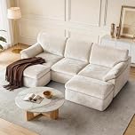 Hamlody Boneless Cloud Sectional Couch – 94" Oversized Modular Sofa, No Assembly Required, High-Density Foam Deep Seat Chenille Fabric for Living Room & Apartment (3 Seats + 2 Ottomans), Beige