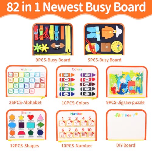 Image of TUNJILOOL Montessori Busy Board - 8-in-1 Sensory Activity Book with Detachable Pages, Travel-Friendly Learning Toy for Fine Motor Skills & Preschool Education