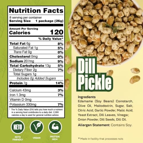 Image of Where You Bean Hard Coated Edamame Beans Snack (Dill Pickle) - Crunchy and Roasted Edamame Beans Snack - Vegan, Plant Based Protein, Keto Friendly & Healthy Snacks for Adults 0.9 oz (Pack of 8)