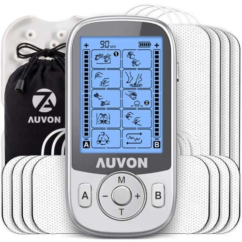 AUVON Rechargeable 24-Mode TENS Unit with Independent Dual Channels for Back Pain Relief, EMS Muscle...