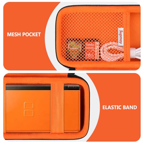 Image of Supmay Hard Carrying Case Compatible with Nintendo DS Lite NDSL, Gameboy Advance Games Storage Holder Travel Bag with Mesh Pocket for USB Charging Cable, Stylus, Earphones, Game Cartridge, Orange