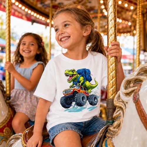 Image of Dinosaur Shirt for Kids Boys Girls Funny Toddler Dino Short Sleeve Graphic Cotton Tee Top 2-7T