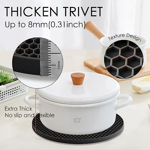 Image of 4 Pack Silicone Trivets for Hot Pots and Pans, Black Hot Pads Pot Holders, Non-Slip & Heat Resistant Silicone Mats for Kitchen Counter, Soft Durable Drying Mat, Jar Opener and Coasters, Black