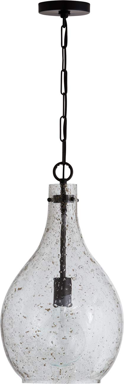 Capital Lighting 333813MB-472 Rabun Stone Seeded Glass Teardrop Pendant, 1-Light 100 Watt, 22" H x 12" W, Matte Black