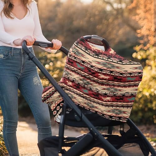 Image of Aztec Infant Stroller Cover Dust Cover Multi-Use Car Seat Canopy Cover Privacy Protection Reusable Stroller Canopy Covers Stretchy Breastfeeding Shawl