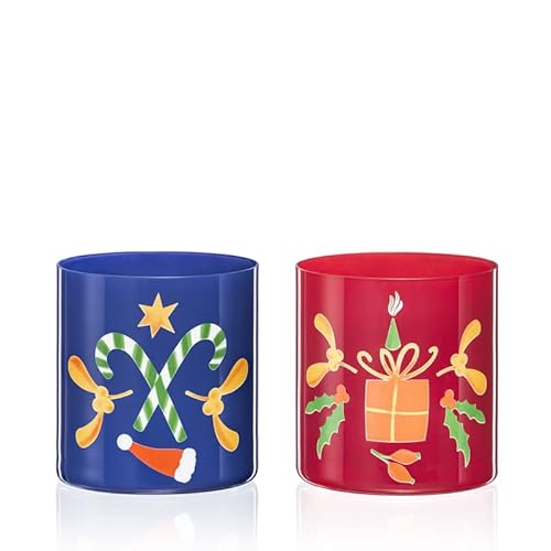 Weihnachtstasse Weihnachtsgläser Weihnachtsbecher oder Kerzenhalter Kristallglas Nicolaus Blau Rot Becher Bohemia 2er Set 410 ml