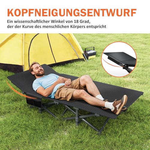 ATORPOK SHOP Campingbett feldbett klappbar, Faltbar Gästebett bis 200 kg für,mit Seitentasche, tragbares Campingliege,Outdoor, Garten, Reisen, Camping, Indoor (Grau)