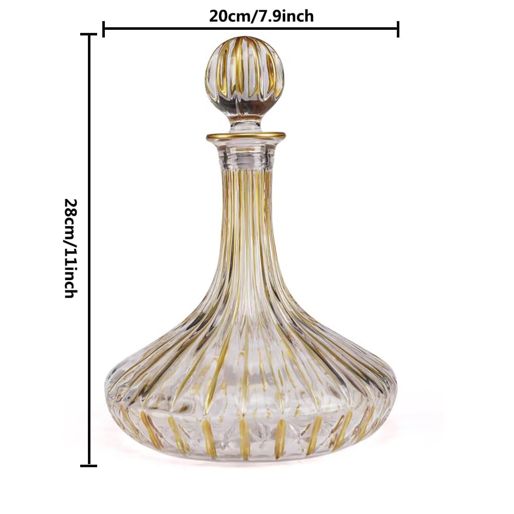Carafe à whisky en cristal doré peinte à la main avec bouchon en verre – Verre en cristal sans plomb – 1500 ml – Carafe à liqueur élégante pour whisky, scotch, bourbon et spiritueux (carafe