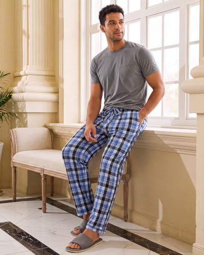 Image of 3 Pack Mens Cotton Pajamas Pants Lounge Pjs Bottoms Sleepwear Bottoms Soft Pants with Pockets Drawstring