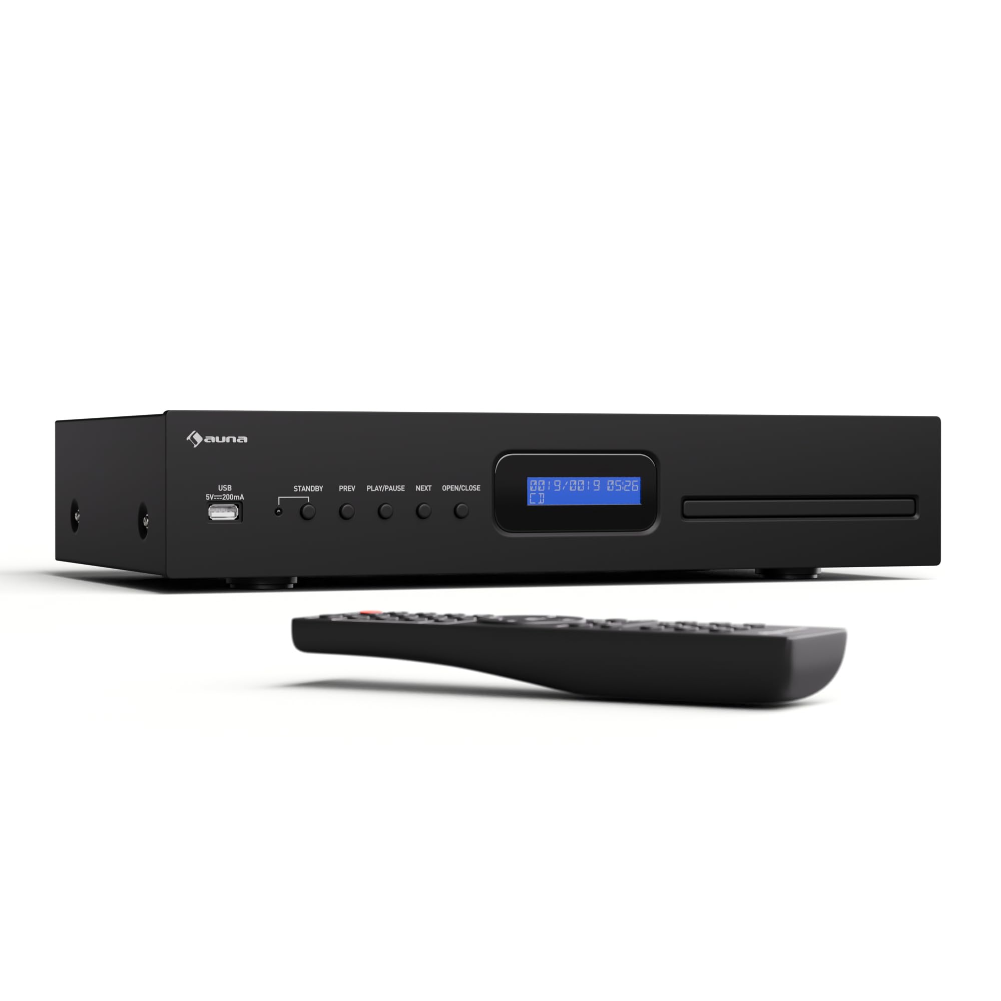 Auna Art22 Reproductor de CD Alta Fidelidad con Unidad de Ranura, Entrada USB, Reproducción CD-MP3, Mando a Distancia, Salidas Óptica & Coaxial – 130W – Negro