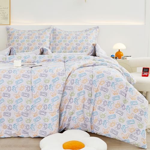 Viviland Gamer Comforter Set for Kids Boys Teens, Full/Double Game Contoller Comforter with Pillow Sham, Soft Comfortable Machine Washable (Video Game)