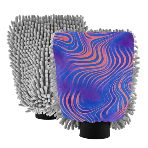 Hezely Purple Wavy Lines Car Wash Mitt, 2PK Scratch Free Lint-Free for Car Washing and Detailing