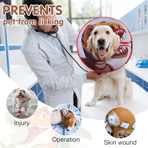 Image of BEAUTYZOO Dog Cone Alternative After Surgery for Large Medium Small Dogs, Soft Inflatable Cone Collar for Dogs Cats, Pet Neck Donut E Collar Dog Recovery Collars to Stop Licking, Dinosaur, L