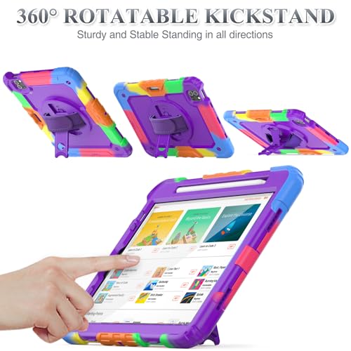 Image of SEYMAC stock Case for iPad Mini 6 8.3'' 2021 with Screen Protector Pencil Holder [360 Rotating Hand Strap] &Stand, Drop-Proof Case for iPad Mini 6th Generation 8.3 inch, Purple+Colorful