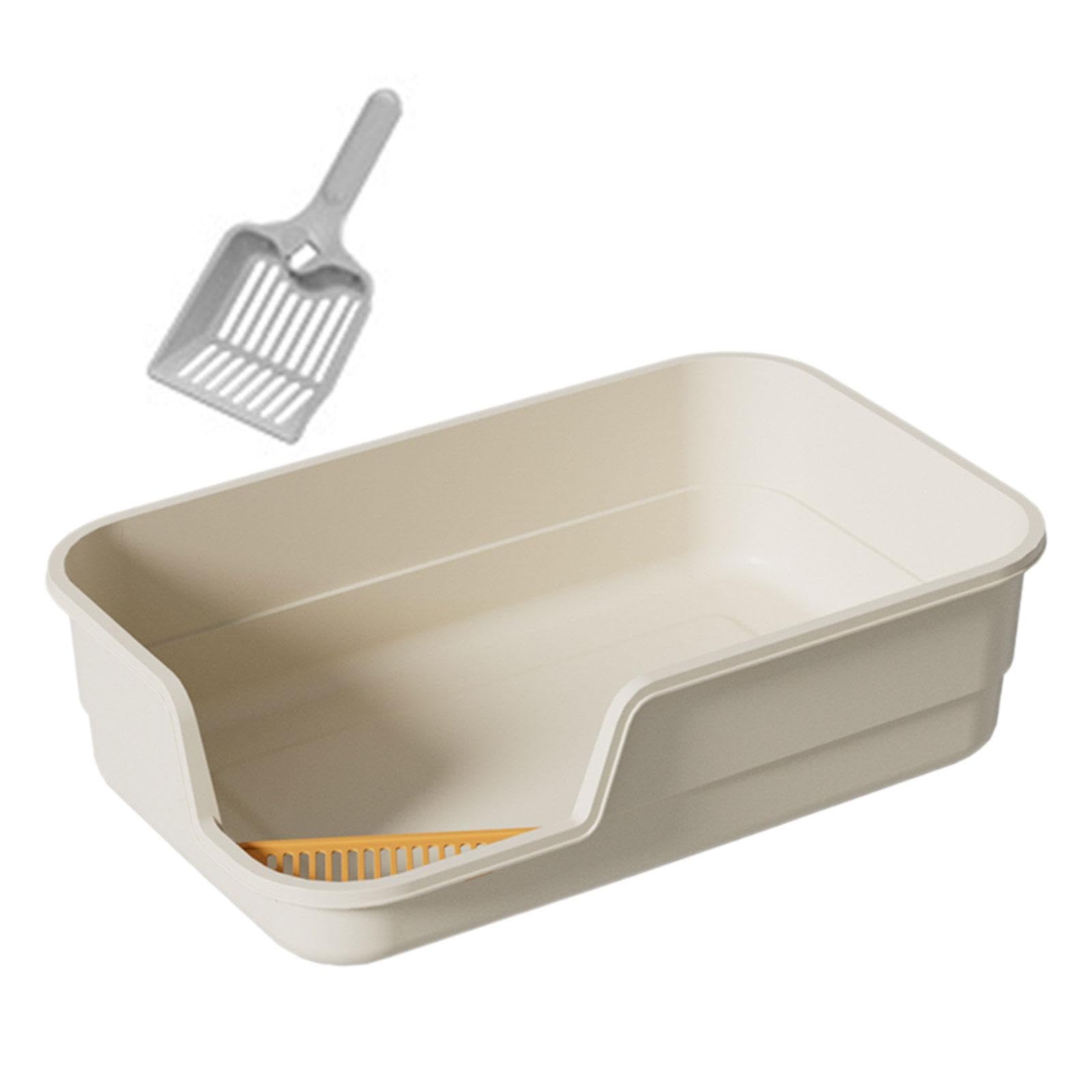 Bandeja de Arena para Gatos con Tapa Abierta, Inodoro para Gatos, Arenero de Gran Tamaño con Laterales Altos, Contenedor de Arena Pa, Blanco