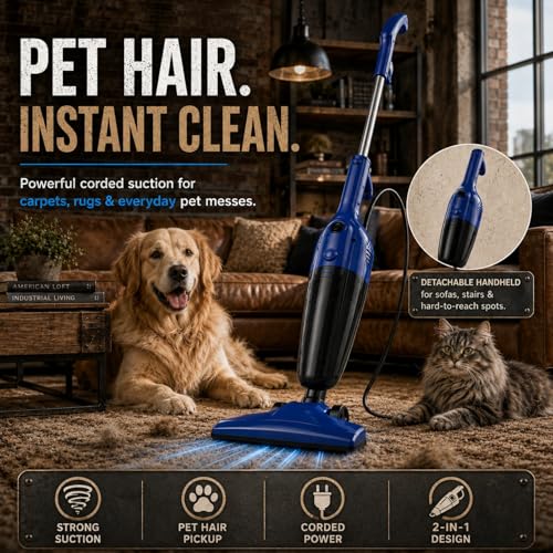 Image of FUNCCUBE Vacuum Cleaners for Home - Corded Stick Vacuum Cleaner, High Power Suction Vac for Pet Hair Carpet Hardwood Floor, Household Hand Lightweight Handheld Portable Car Vac, (Blue)