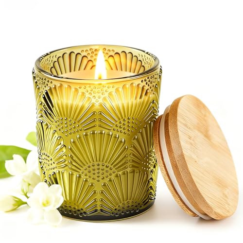 Crenovo Jasmine Scented Candle 100% Soy Candle 30 Hours Burn Candle Gifts for Men and Women Valentine Mothers Day Friendship Funny Gift for Home Decoration 5oz