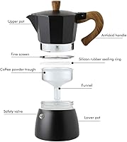 Vista 8 de Moka Pot - Cafetera italiana de 5.1 fl oz, 10.1 fl oz, 6 tazas, cafetera italiana, cafetera de aluminio, cafetera italiana para capuchinos moca