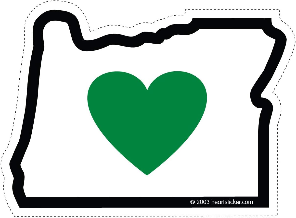 Sticker 3.5 Inch | OR State Shaped Label| Apply to Mug Phone Laptop Water Bottle Decal Cooler Bumper | Green Heart Portland Ducks Beavers 503 Tree Stag Home Love Mt Hood PNW PCT