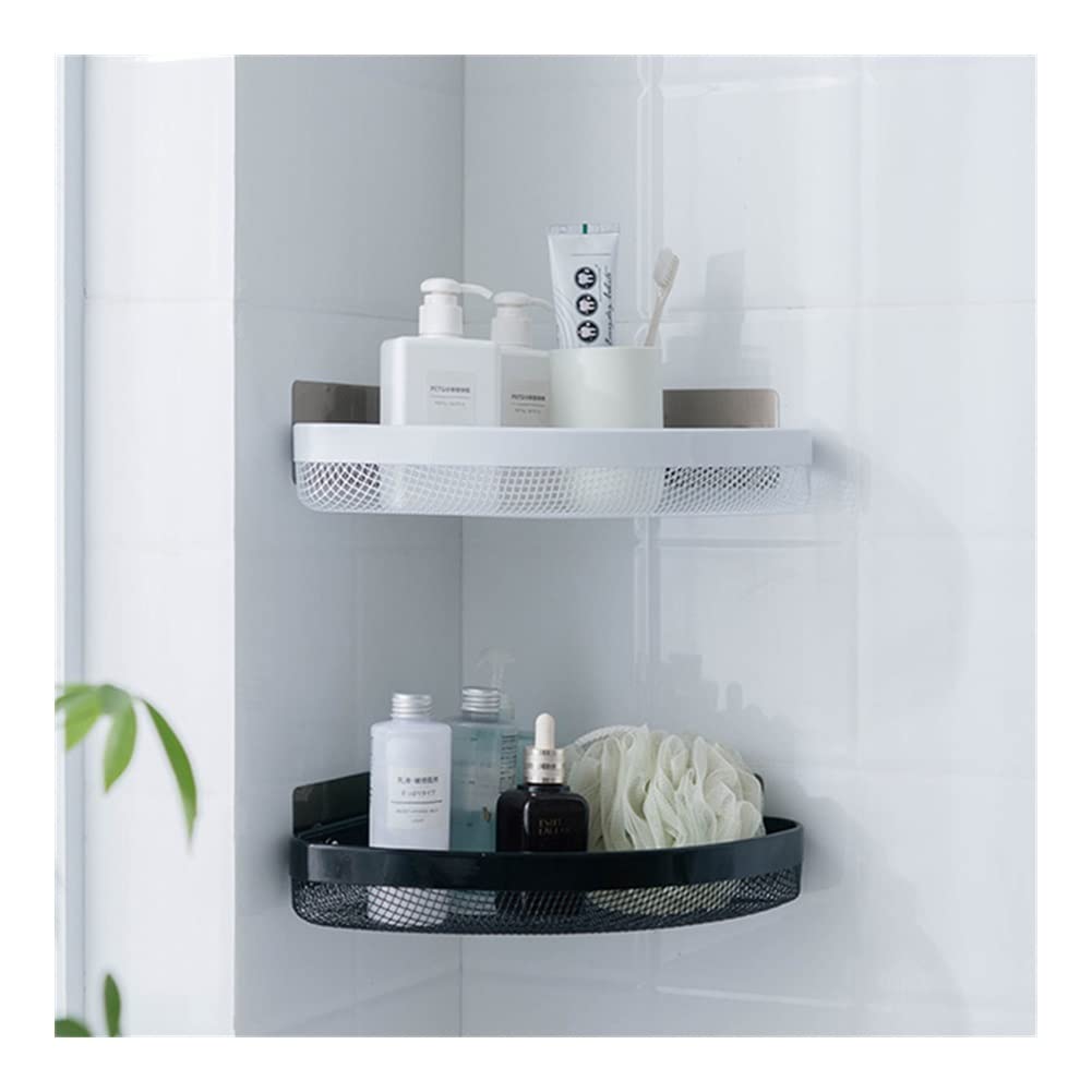 Mensola angolare per doccia, mensola angolare per bagno, senza punzonatura, organizer per cucina e bagno, in metallo, colore nero