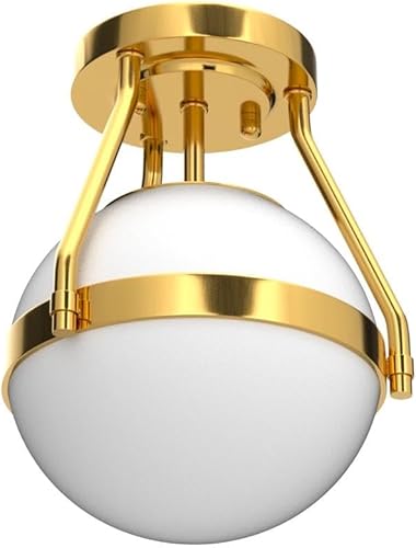 Miniatura 4 de Lakumu Lámpara de techo semiempotrada con forma de globo, lámpara de techo de mediados de siglo con pantalla de vidrio blanco lechoso, lámpara de