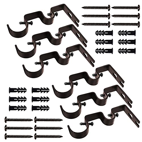 TLBTEK 6pcs Brown Curtain Rod Bracket, Double Curtain Rod Hanging Brackets Wall Mount Heavy Duty,Adjustable Curtain Rod Holders Hardware for Window, Bedroom, Home Curtain rods,Drapery Rod