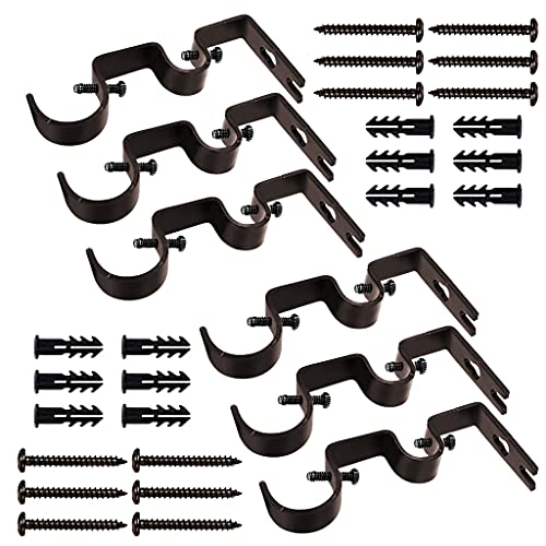 double hang curtain rod bracket - TLBTEK 6pcs Brown Curtain Rod Bracket, Double Curtain Rod Hanging Brackets Wall Mount Heavy Duty,Adjustable Curtain Rod Holders Hardware for Window, Bedroom, Home Curtain rods,Drapery Rod