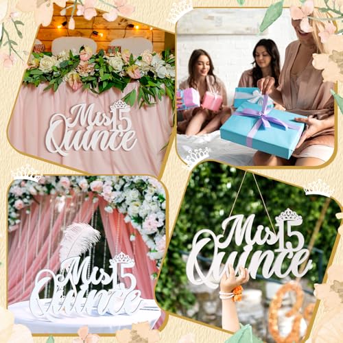 Image of Yuntau Mis 15 Quince Sign Quinceanera Decorations 15th Birthday Quinceanera Party Backdrop Wooden Banner Wall Decor Sign White Mis 15 Quince Birthday Gift for Wall Bedroom Photo Booth Decor Gift