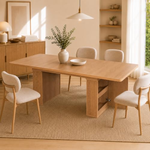 Image of Extendable Dining Table with Hidden Butterfly Leaf & Fluted Storage Legs