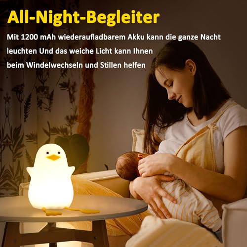 Foto von Lightzz Nachtlicht für Kinder, süße Enten-Nachttischlampe aus Silikon für Kinderzimmer, ABS SIL, Touch-Steuerung, tragbar und wiederaufladbar, dimmbar, Geburtstags-Weihnachtsgeschenke für Jungen und M