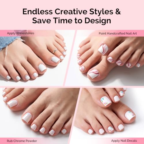 Image of MelodySusie White Sharp Square Press On Toenails Kit,15 Sizes 150Pcs
