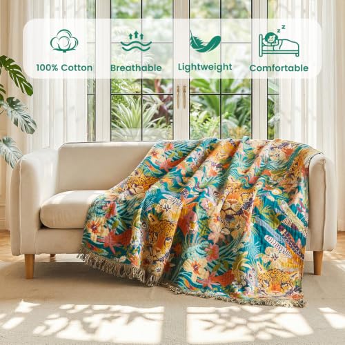 Image of MSGKV Boho Throw Blanket 50 inchx60 inch Fall Cotton Leopard Animals Blanket