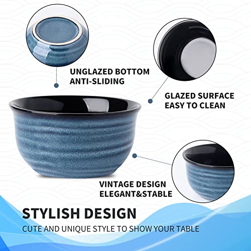 Hasense Small Bowls Set Of 6 For Kitchen,10 Ounces Ceramic Ice Cream Dessert Bowls,Serving Bowls For Soup, Cereal, Rice, Side Dishes, Dipping, Microwave Dishwasher Safe(Blue) #TOP2