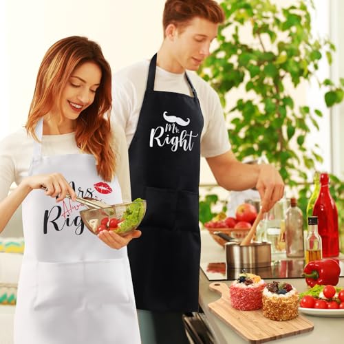 12 Pcs Wedding Gifts for Couples Mr Right Mrs Always Right Glass Cups Aprons Charcuterie Board Candle Butter Knife Box for Bridal Shower Engagement Anniversary Newlywed Bride His and Her - Image 5