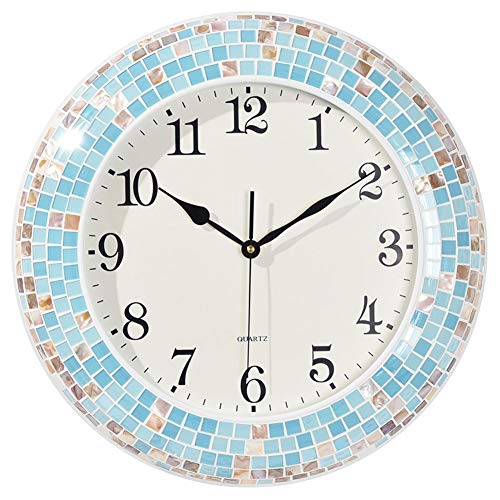 Wall Clock Mediterranean Blue Ocean Love Round Hanging Clocks Shells Mosaic Living Room Decorative Clocks KANULAN