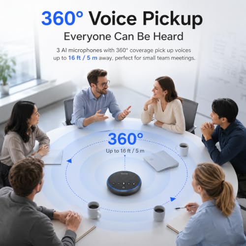 Image of Conference Speakerphone, 3 AI Mics 360 Voice Pickup, AI Noise Reduction