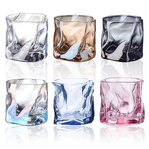 LUPATDY Set di 6 bicchieri da acqua, 200 ml, in vetro irregolare, per ristoranti e feste, 6 colori