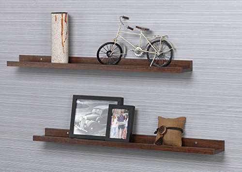 image for O&K FURNITURE Modern Style Espresso-Teak Floating Wall Shelves CD Book