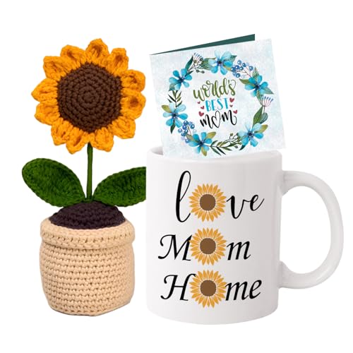 Image of TIED RIBBONS Gift for Mom, Birthday Gift for Mom, Birthday Gift for Mom Gift Combo for Mom - Artificial Crochet Flower with Pot with Printed Mug, Card | Birthday Gifts for Mother