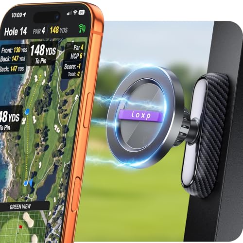 LOXP Upgrade Magnetic Golf Cart Phone Holder Unique Golf Accessories Gifts for Men Golfers Dad Father Husband Him 360 Rotation Golf Cart Phone Mount Fits EZGO Club Car Yamaha