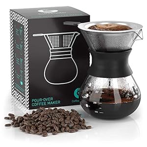 Coffee Gator Pour Over Coffee Maker - 10.5 oz/300 ml, High Heat Borosilicate Glass Carafe with Reusable Stainless Steel Filter, Drip Coffee Brewer Set, Clear