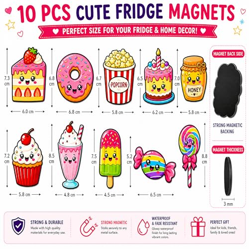 Image of Regalo Casila Cute Fridge Magnets Set of 10 Cartoon Dessert Magnets for Refrigerator Kitchen Decor Strong Magnetic PVC Fridge Stickers for Kids Home Office Gift Decorative Magnets