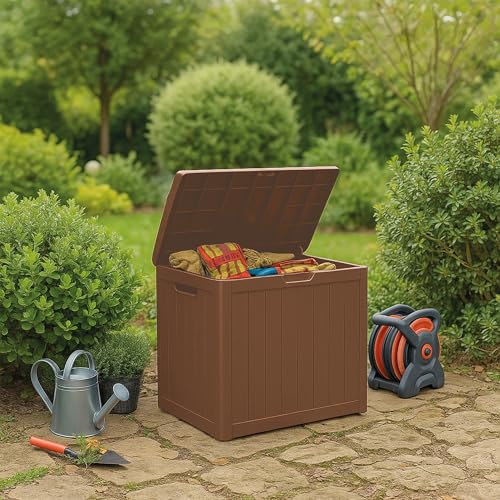 Ondis24 City Cube, Kunststoff Box - Abschließbare Poolbox, Gartenbox Wasserdicht, 110L, Taupe, 55x43x53cm Außenmaß, 75Kg Gewichts- & Sitzbelastbarkeit - Ideal für Wohnungs-, Pool- & Gartenbesitzer