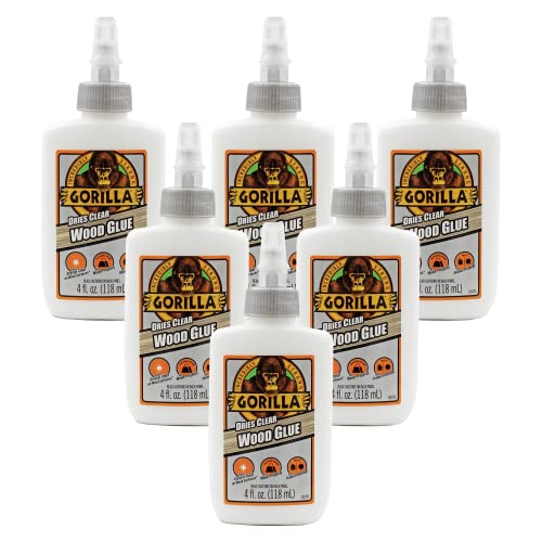 Gorilla Dries Clear Wood Glue, 4 Ounce Bottle (Pack of 6) - Water Resistant for Indoor or Outdoor Projects and Repairs