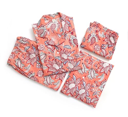 Image of Huar Women Pajama Set, 4 pcs Button Down Vacation Beach Cotton Set, Lounge wear PJ Set For Birthday