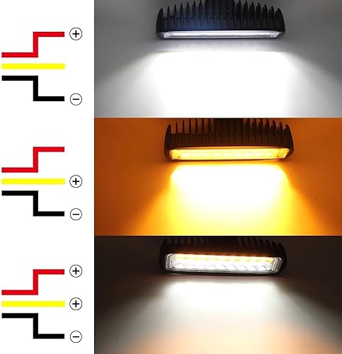 Miniatura 4 de ASEMI Paquete de 2 barras de luz de coche ámbar blanco de 6 pulgadas, 54 vatios, luces antiniebla todoterreno de triple fila, impermeable, haz
